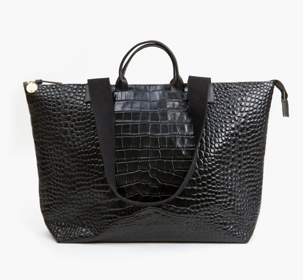 Black Faux Croc Zip Tote – maeree