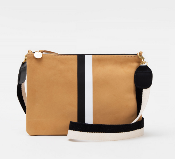 Clare V, Bags, Clare V Stripe Foldover Brown White Red Leather Clutch