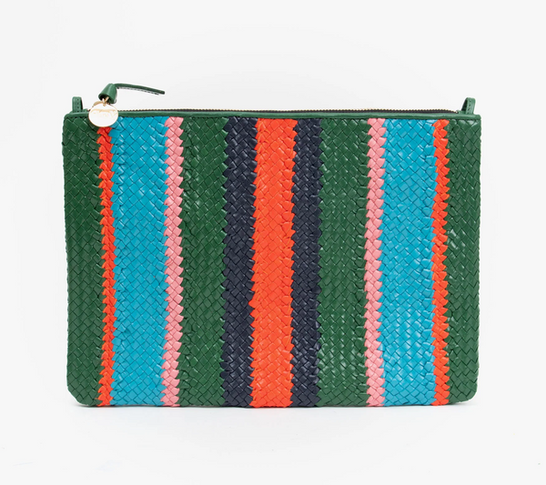 Evergreen Stripe Woven Flat Clutch