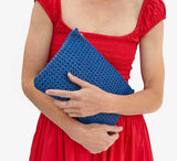 Clare V cobalt rattan flat clutch at maeree