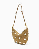 Clare V oat suede studded lune shoulder bag at maeree