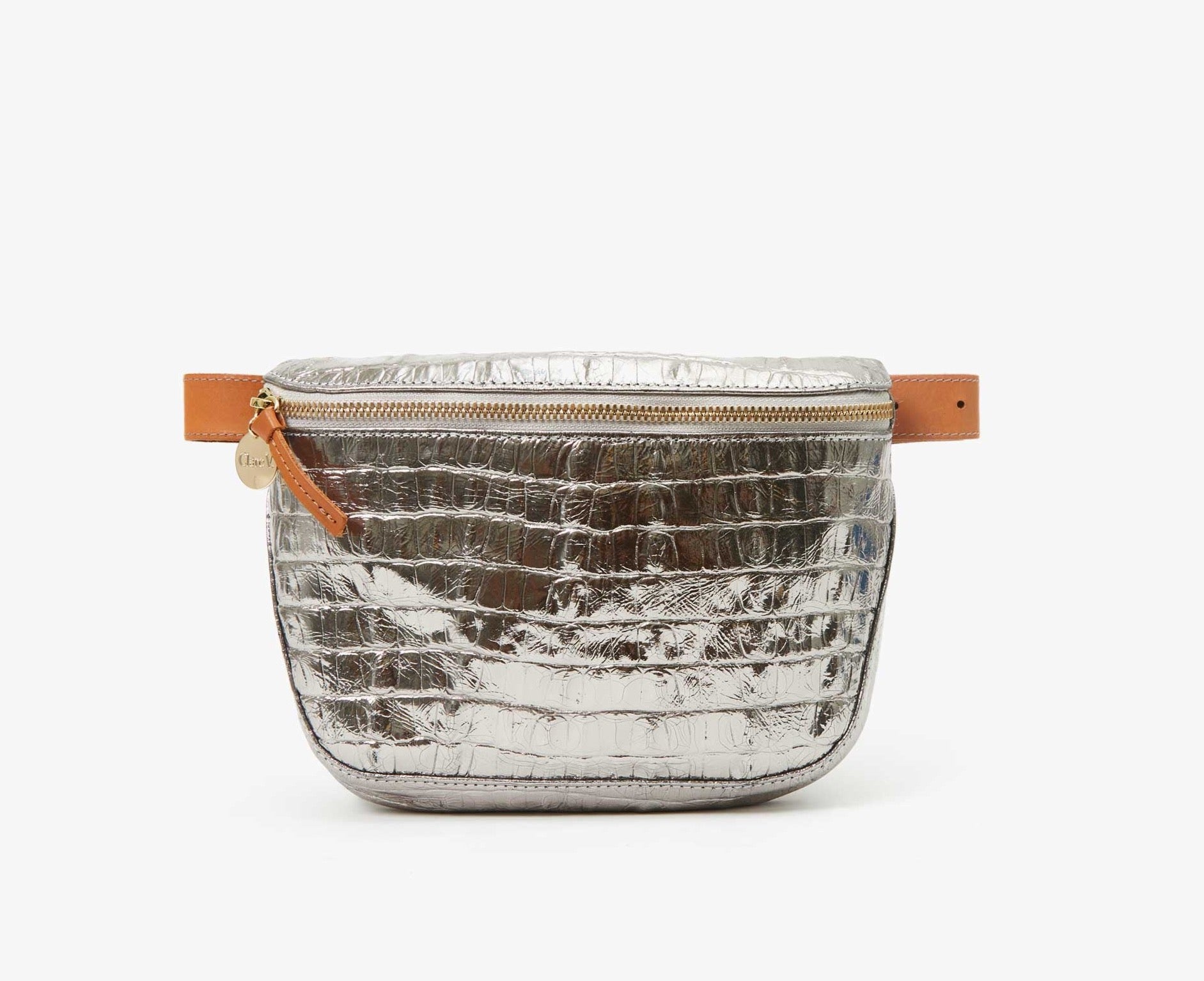 Metallic Silver Faux Croco Fanny Pack maeree