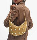 Clare V oat suede studded lune shoulder bag at maeree