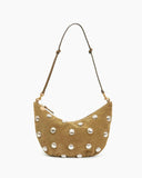 Clare V oat suede studded lune shoulder bag at maeree