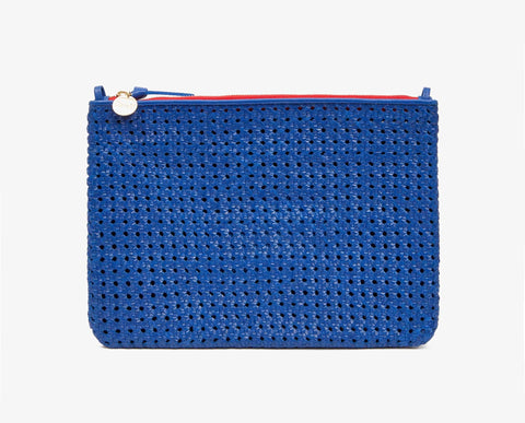 Clare V cobalt rattan flat clutch at maeree