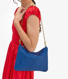 Clare V cobalt rattan flat clutch at maeree