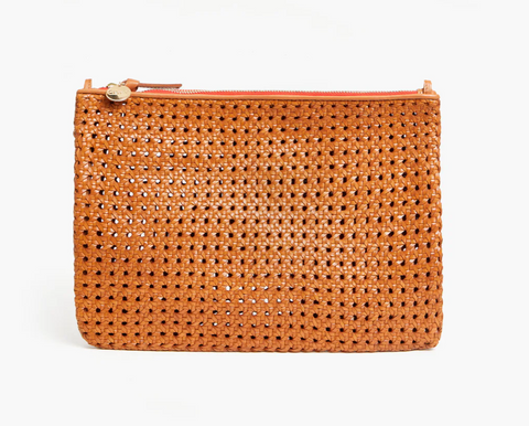 Clare V. Flat Clutch with Tabs Tan Rattan