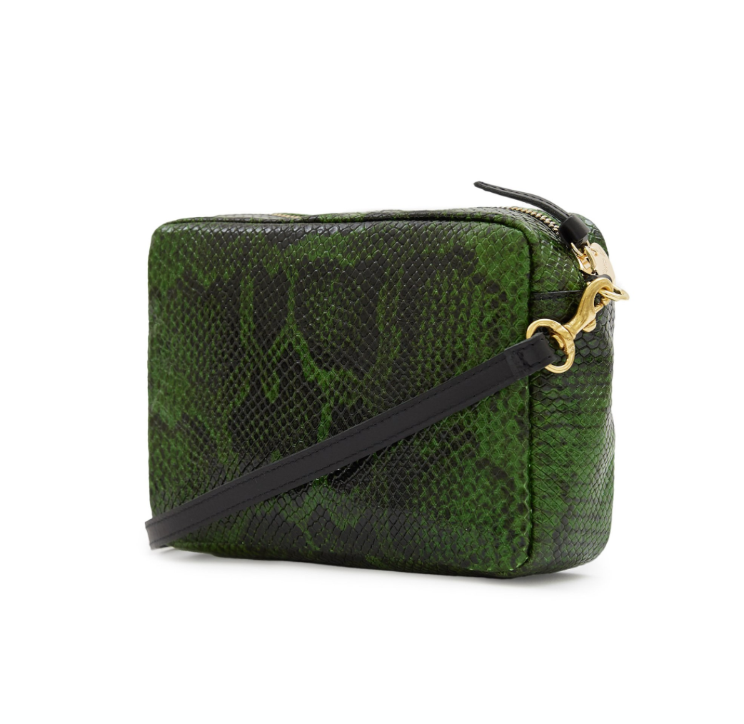 CLARE V. Midi Sac Green Snake Embossed Leather Convertible Crossbody Bag NWT