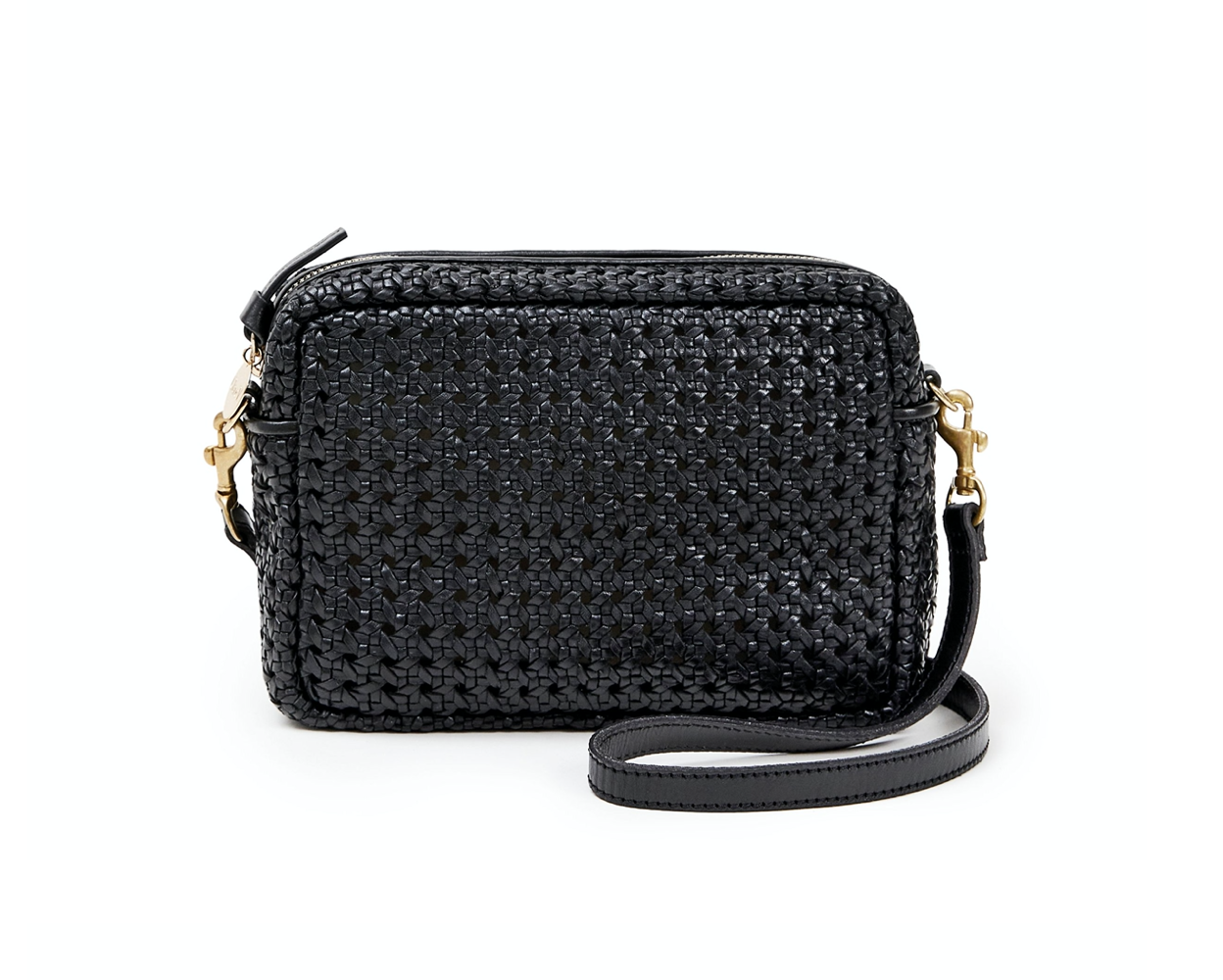 Clare V. Midi Sac Woven Leather Crossbody Bag in Black/Natural Woven Checker  at Nordstrom - Yahoo Shopping
