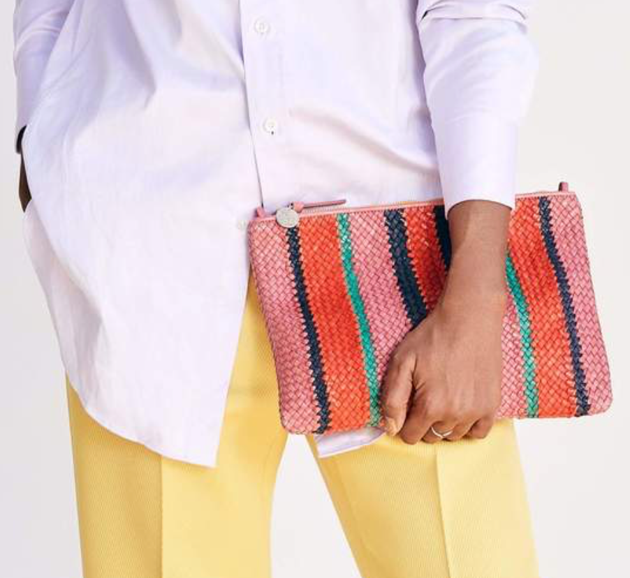 Clare V: Flat Clutch w Tabs : Natural & Multi Woven Rattan — ALCHEMY MARIN