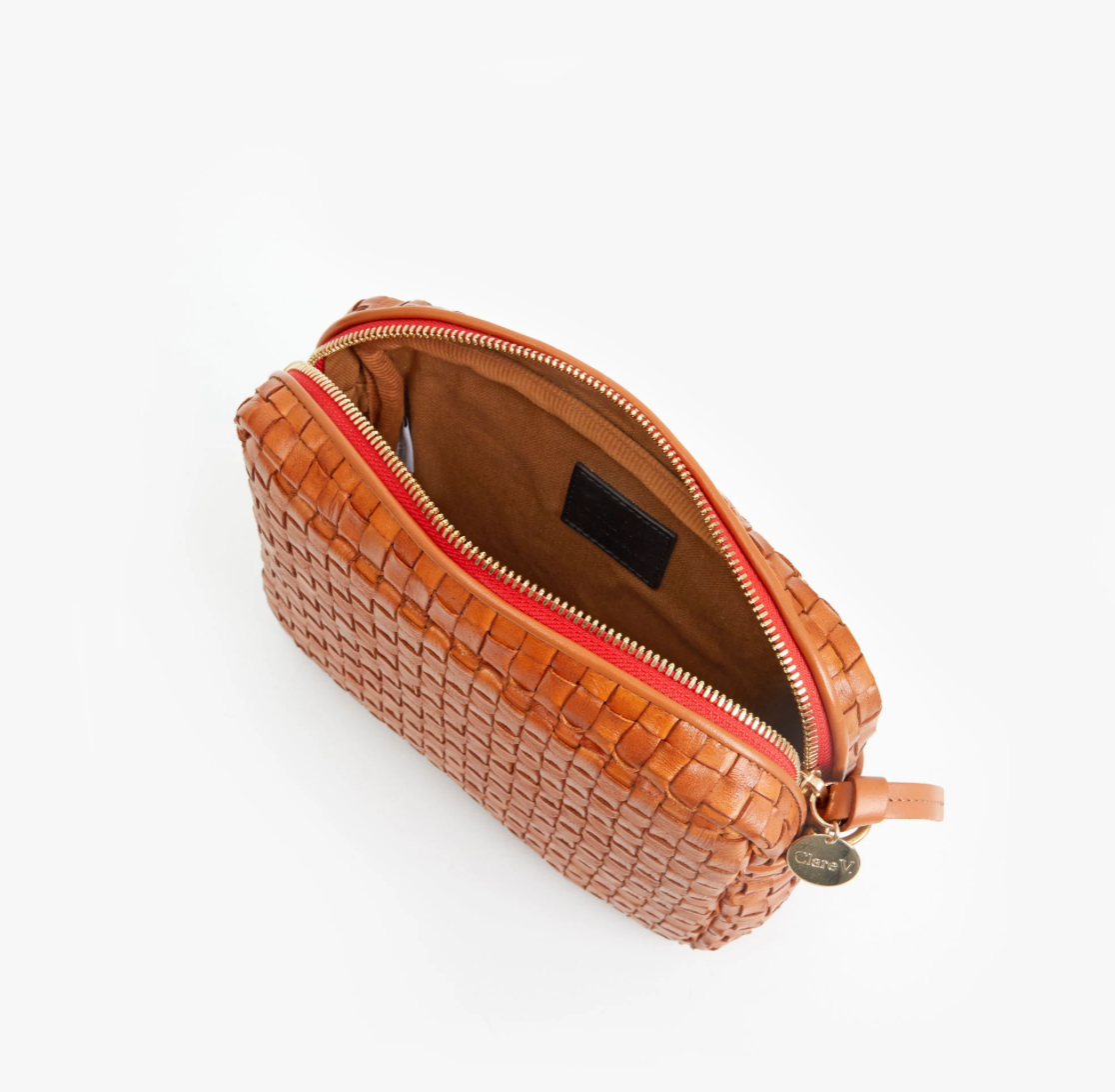 Clare V. Midi Sac Woven Leather Crossbody Bag in Natural