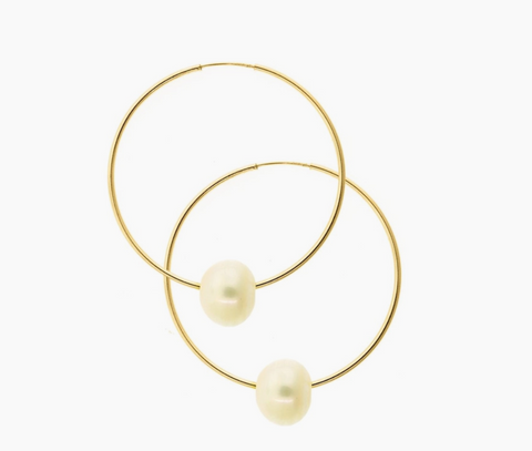 Gold Hoops with Pearl