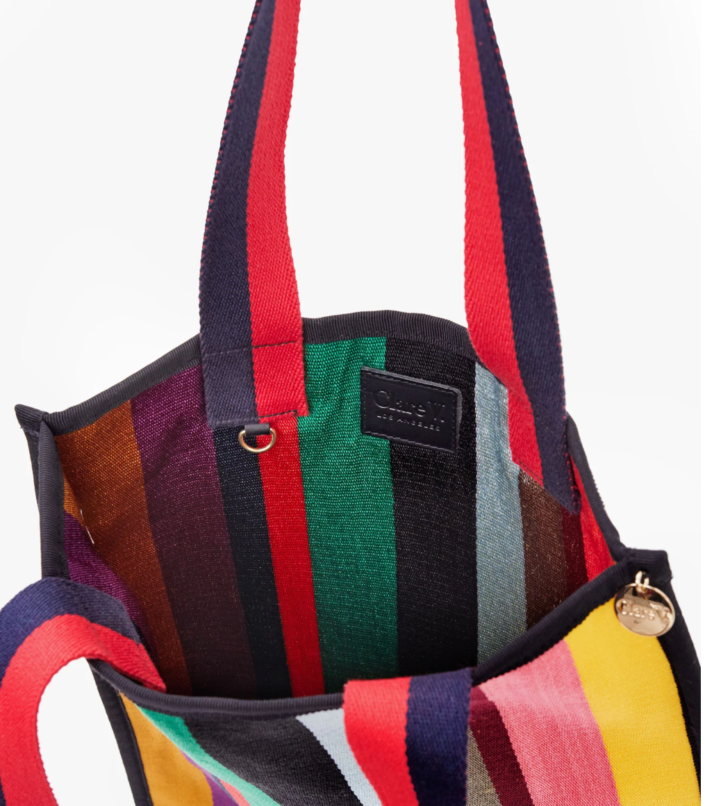 Clare V. Ribbon Tote in Multi Stripe Webbing