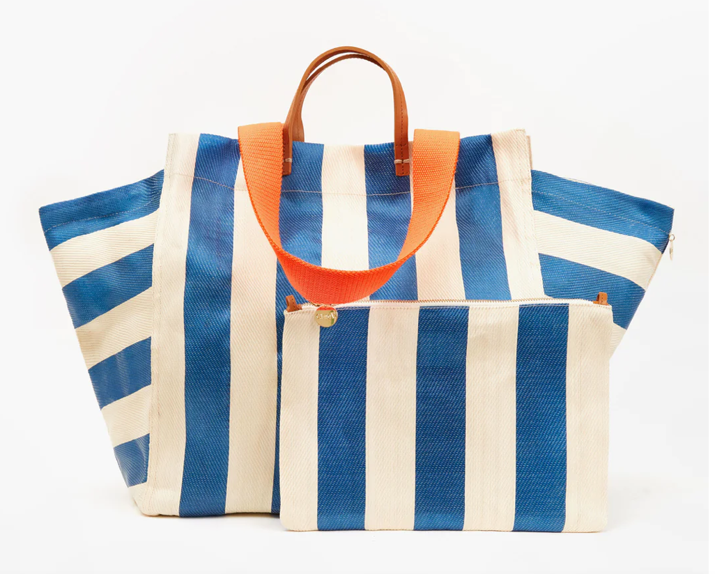 Clare V. Beach Tote With Flat Clutch - Azul/Shell